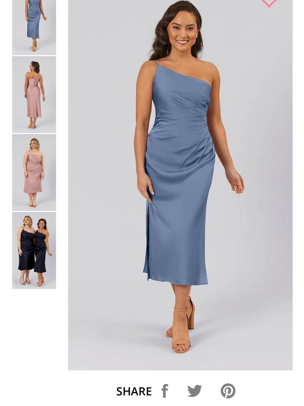 One-Shoulder Satin Midi Dress in Dusty Blue